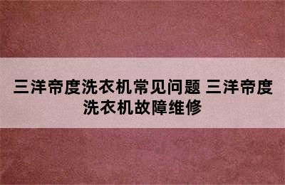 三洋帝度洗衣机常见问题 三洋帝度洗衣机故障维修